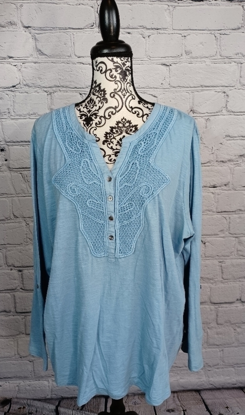 Style & Co women's long tab sleeve stretch knit plus size 2x popover top b5
